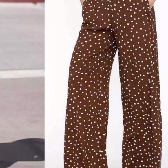 ZARA Brown Polka Dot Viscose Flowy Pants - Picture 6 of 11